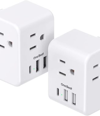 2 Pack European Travel Plug Adapter, One Beat International Power Adapter with 3 Outlets 3 USB Ports(1 USB C), Type C Plug Adaptor for US to Europe Italy Spain France Germany Iceland Travel Essentials