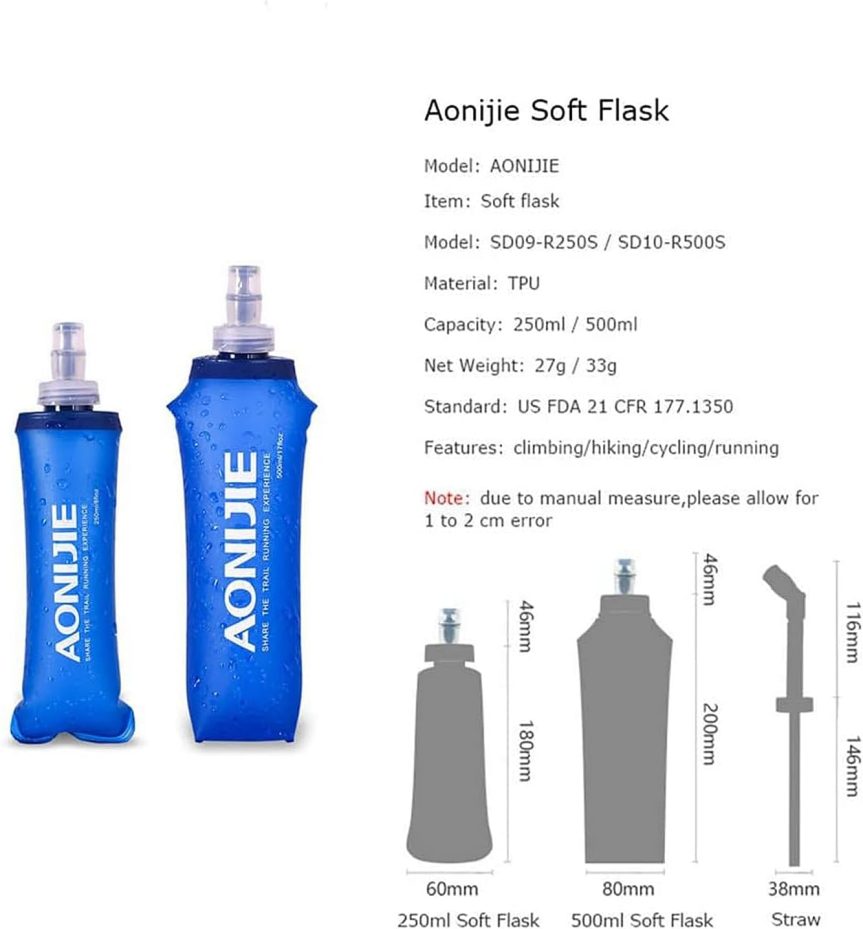 AONIJIE 2 Pack Soft Water Bottle, TPU Collapsible Flask Foldable Bottles for Hydration Pack, BPA-Free, for Running Hiking Cycling Climbing (2 Pcs - 500ml) - Image 2