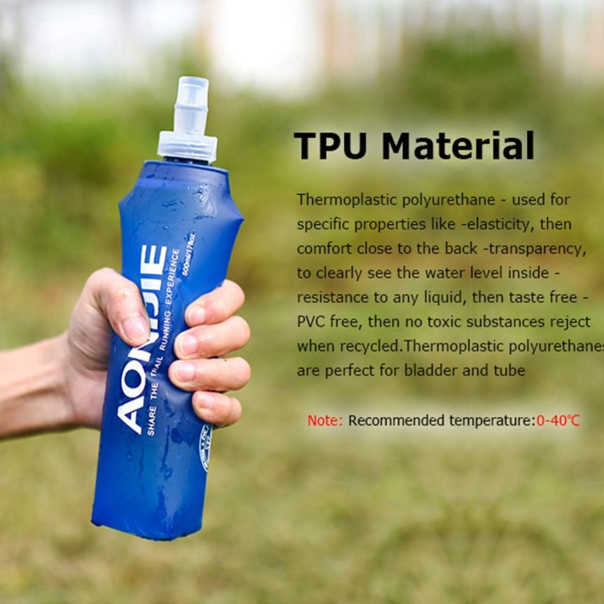 AONIJIE 2 Pack Soft Water Bottle, TPU Collapsible Flask Foldable Bottles for Hydration Pack, BPA-Free, for Running Hiking Cycling Climbing (2 Pcs - 500ml) - Image 6