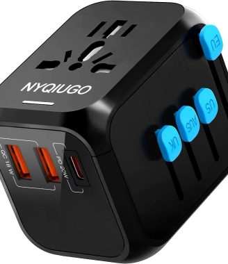 NYQIUGO Universal International Power Travel Plug Adapter with 3 USB Ports (1 USB C), Worldwide Plug Adaptor Wall Charger for USA to Europe UK France Germany Spain Ireland Australia (Type C/G/A/I)